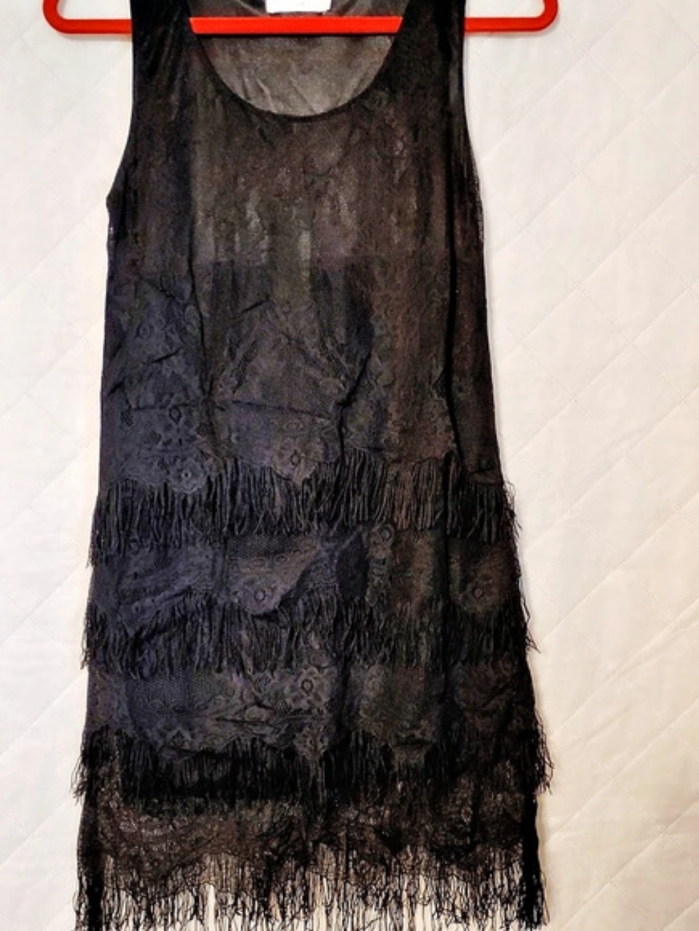 Lush Black Fringe Mini Dress Like New Roaring 20's Style